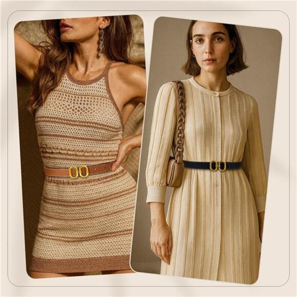 Reversible Leather Belt for Women – Double Ring Gold Buckle - Picture 3 of 4